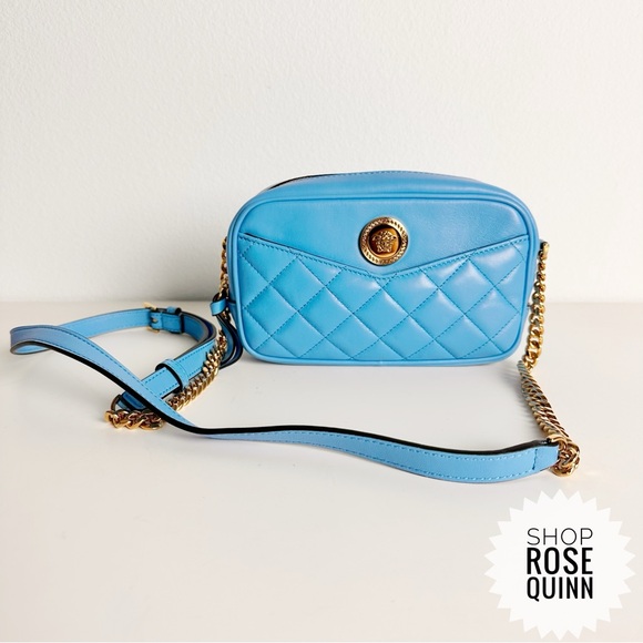 VERSACE | All- Inclusive La Medusa Blue Quilted Lamb Leather Chain Crossbody - Picture 3 of 11